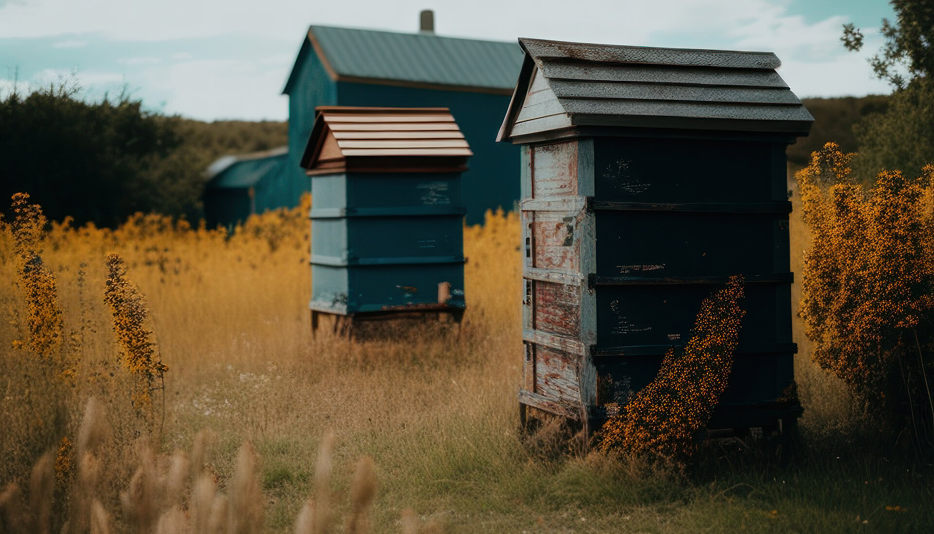 Bienenstock im alten Stil und auf einer Wiese